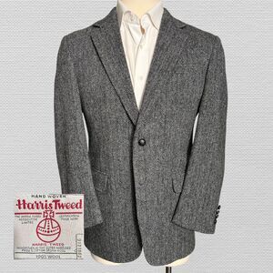 HARRIS TWEED WOOL Mens Blazer Sport Coat 2-Button Jacket Gray Herringbone 40R